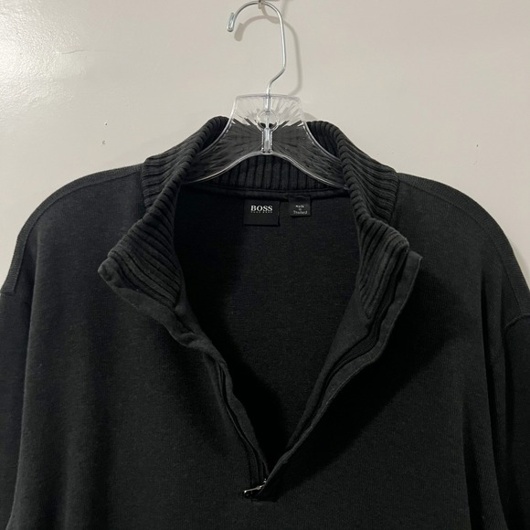 Hugo Boss Mens Black Cotton Quarter Zip Pullover Sweater Nylon Side Panels XXL
